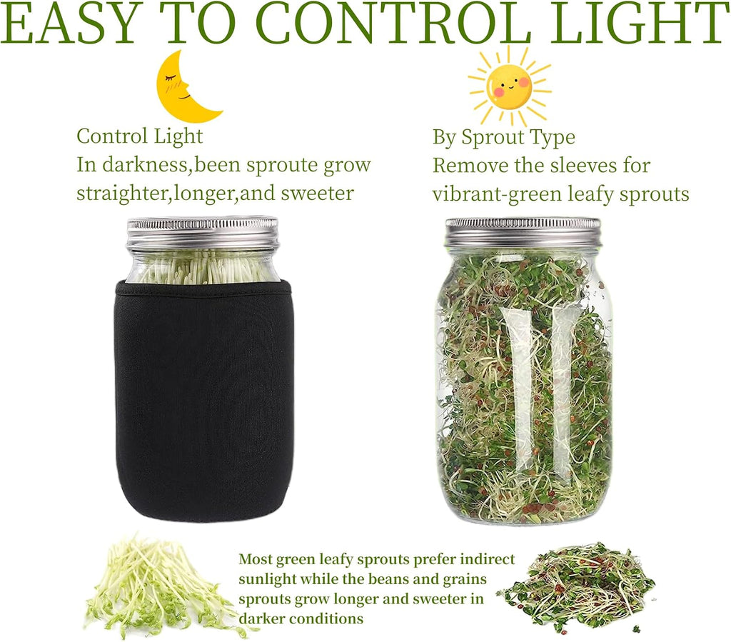 Lulonpon 4 Sprouting Jar Kit, Wide Mouth Quart Mason Jars with Stainless Steel Screen Sprout Lids