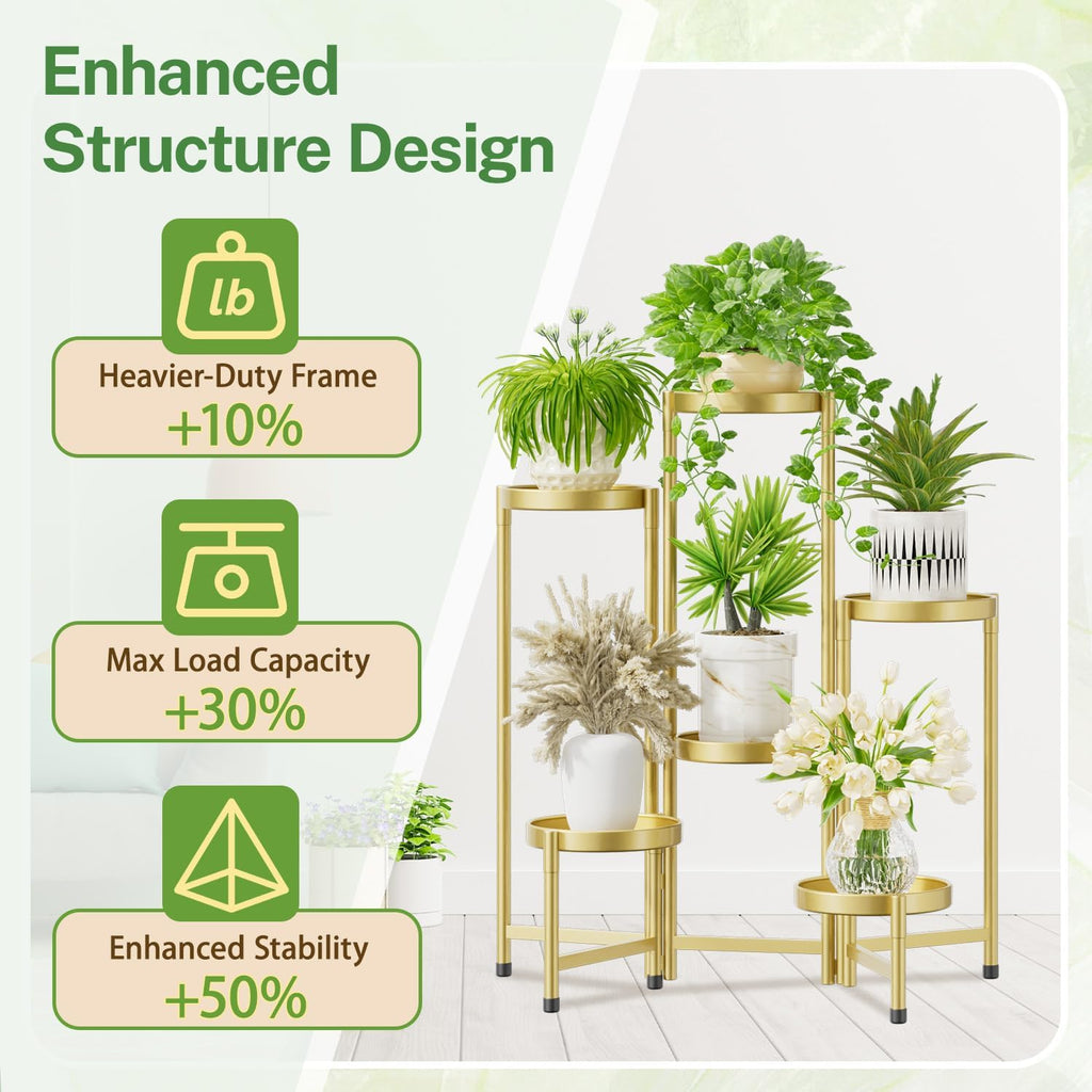 iDavosic.ly Plant Stand Indoor Outdoor, 6 Tier Metal Corner Shelf, Gold | Tiered Flower Display Holder, Folding Multi