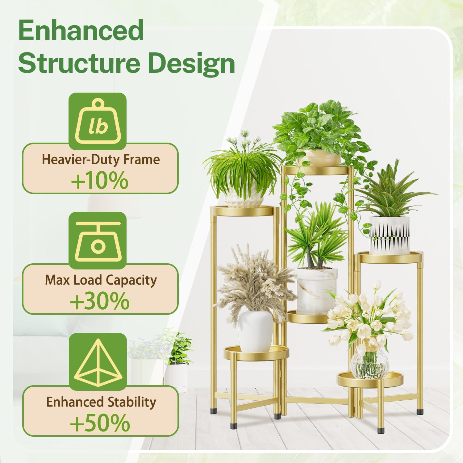 iDavosic.ly Plant Stand Indoor Outdoor, 6 Tier Metal Corner Shelf, Gold | Tiered Flower Display Holder, Folding Multi