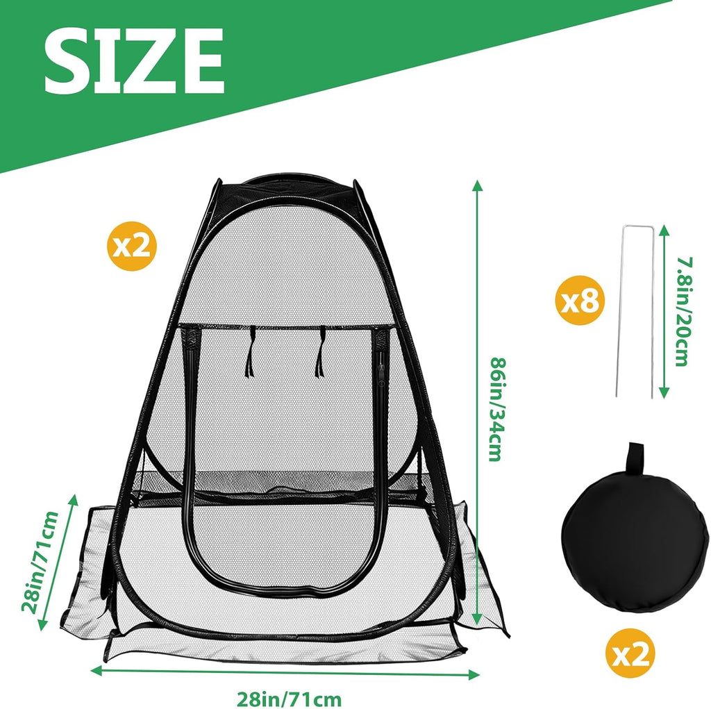2 Pack 28 x 28 x 32 Inch Pop-up Gardening Net Cover with 8 Extended Stakes, Windproof Blizzard-Resistant, Plant Tent