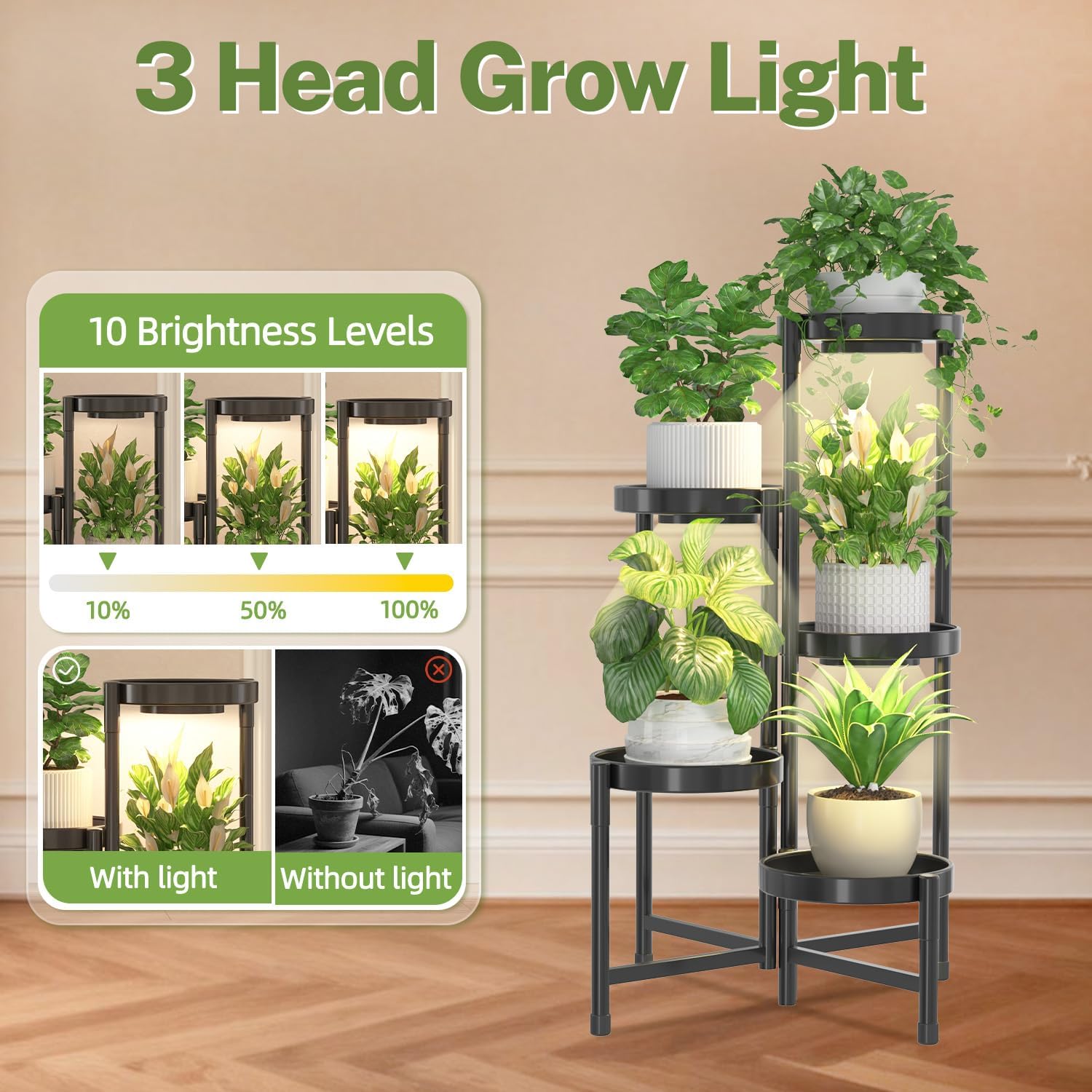 iDavosic.ly Plant Stand Indoor with Grow Lights, 5 Tier Metal Shelf, Black | Corner Tiered Flower Display Holder