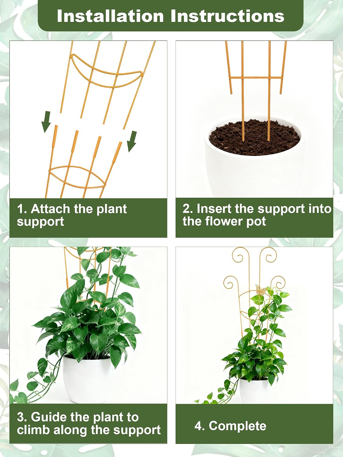 Butterfly Metal Monstera Trellis, Gold Garden Treleaf Expandable Trellis | 4 Pack 30 Inch Taller Plant Support for