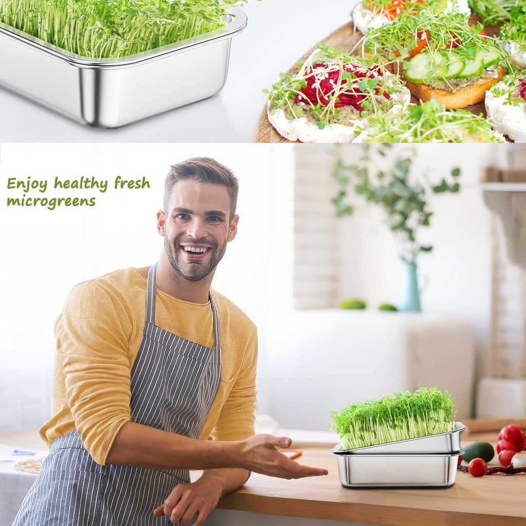FANHAO 2-Pack Sprouting Tray Kit, Stainless Steel Soil-Free Cultivation Germination Tray, Healthy Wheatgrass Grower