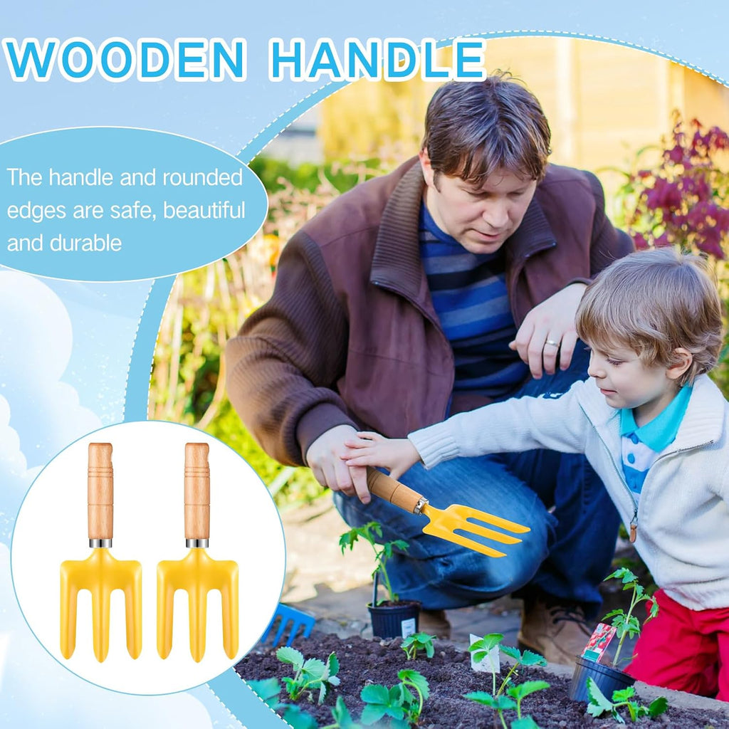 24 Pcs 8" Kids Gardening Tools, Metal Beach Sandbox Digging Toys with Wooden Handle, Including Shovel, Rake, Fork and