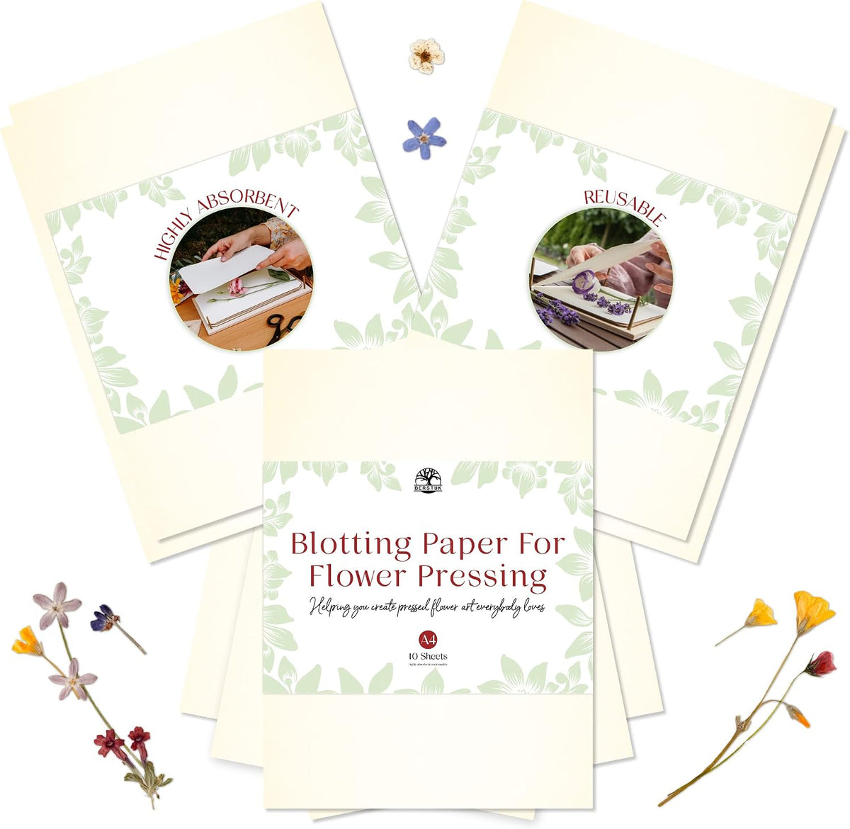 Berstuk Blotting Paper for Flower Press, 11.7" x 8.3" Sheets, Pack of 10