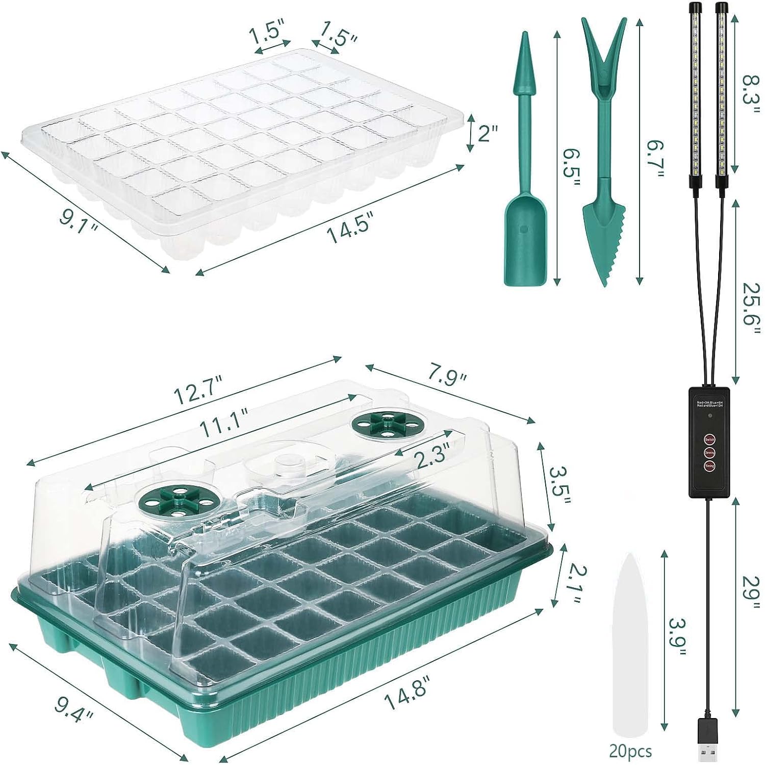 Seed Starter Tray with Grow Light, 2 Packs 80 Cells Seed Starting Kit Seedling Starter Trays with Grow Lights, Plant