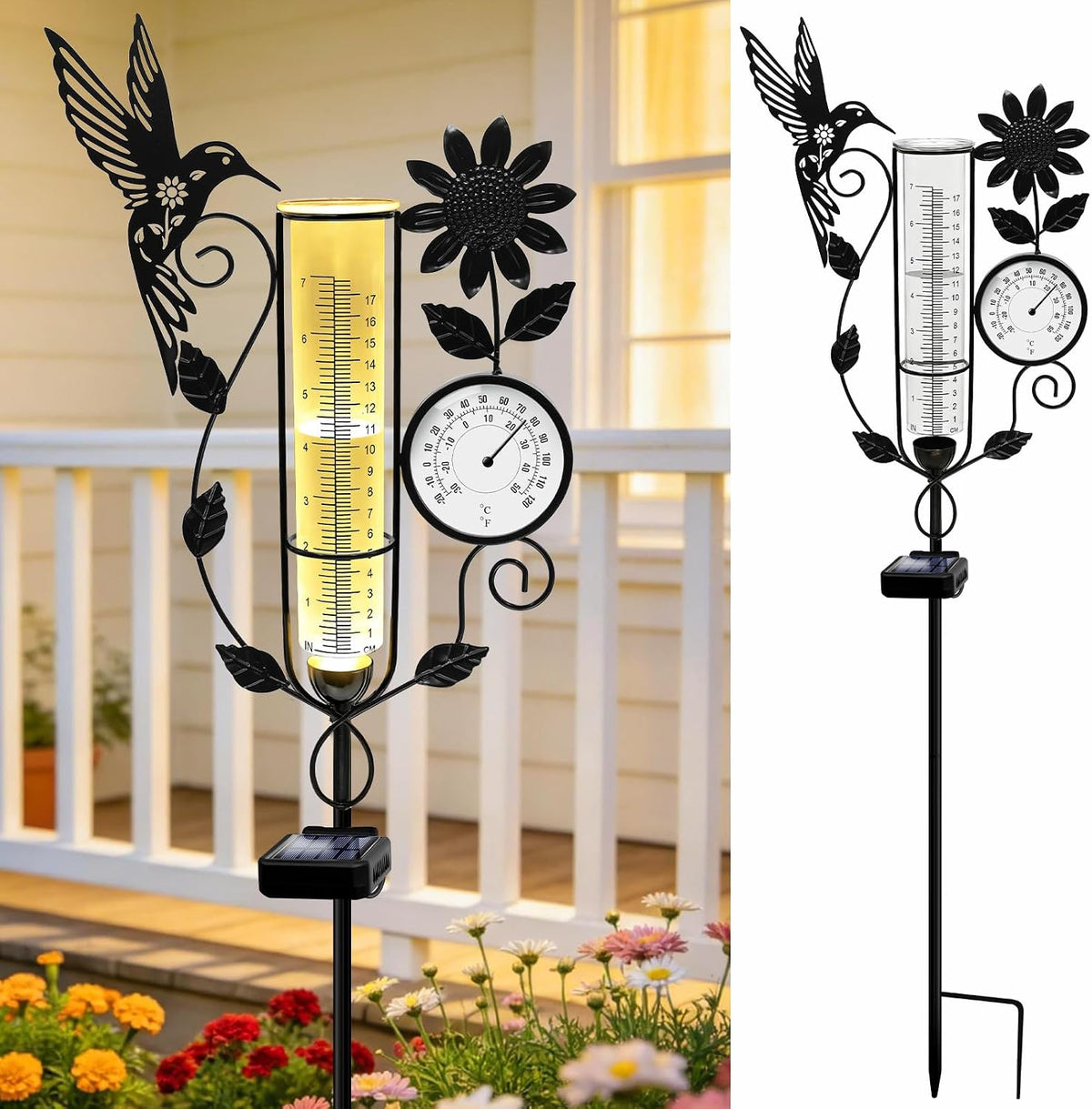 27'' Tall Rain Gauge Outdoor with Luminous Beads