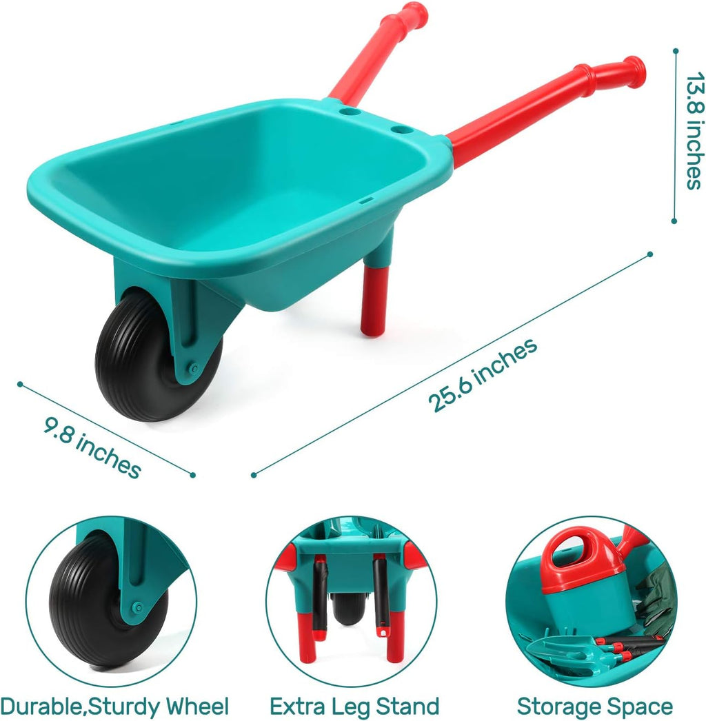 CUTE STONE Kids Gardening Tool Set, Garden Toys with Wheelbarrow, Watering Can, Gardening Gloves, Hand Rake, Shovel