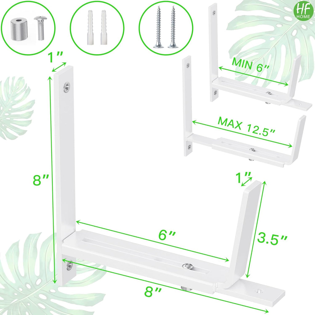 HFHOME 6 PCS Adjustable Planter Box Brackets (6 to 12.5 in), Universal Window Box Brackets, Heavy Duty Metal Flower Box