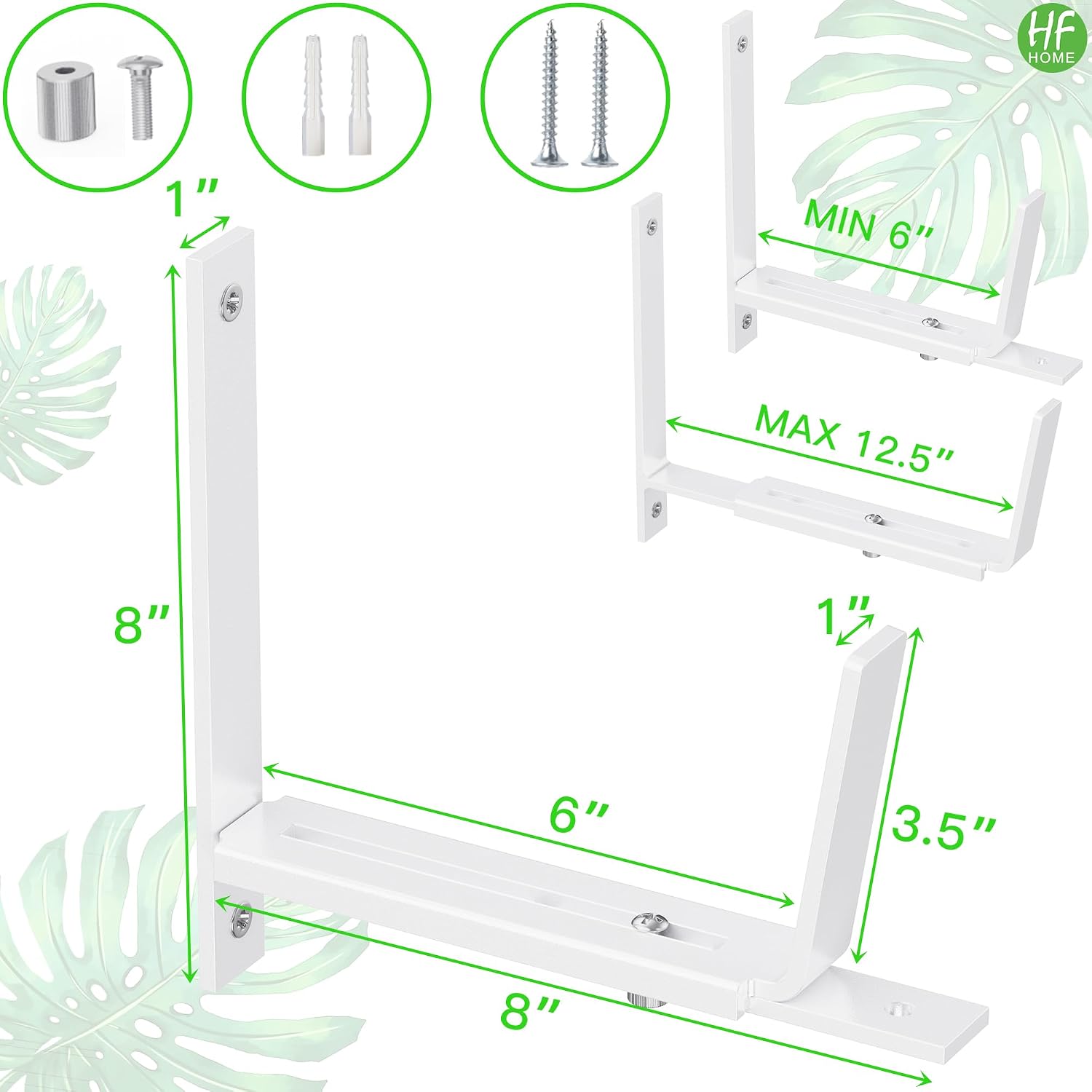 HFHOME 4 PCS Adjustable Planter Box Brackets (6 to 12.5 in), Universal Window Box Brackets, Heavy Duty Metal Flower Box