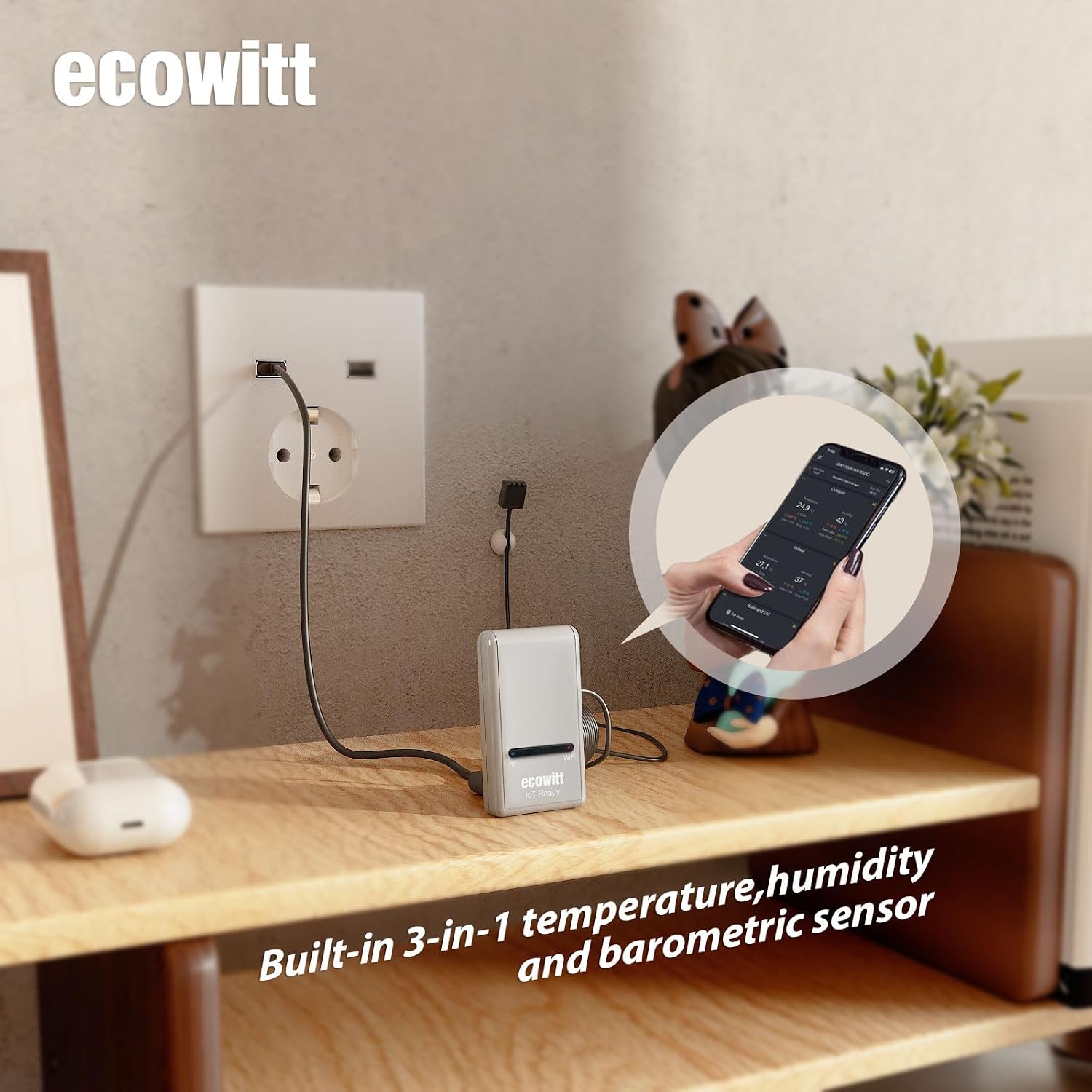 ECOWITT Soil Moisture Tester Kit, Includes GW1200 IoT Gateway and WH51L Soil Moisture Sensor with 1m/3.28ft Long Wire