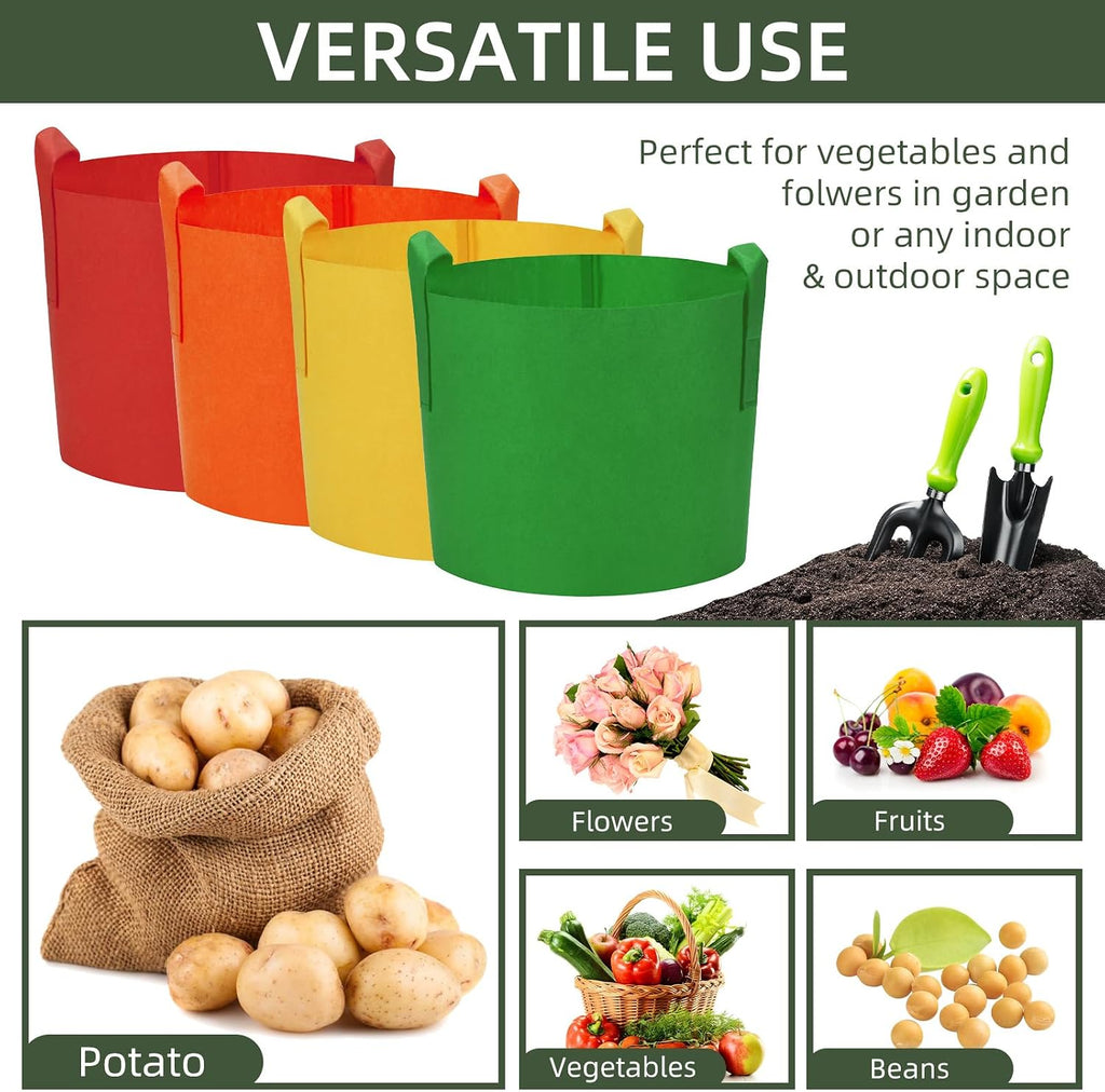 6 Pack 15 Gallon Grow Bags, Colorful Fabric Plant Pots with Handles, Garden 10 Gal Fabric Grow Pots, Vegetable Plant