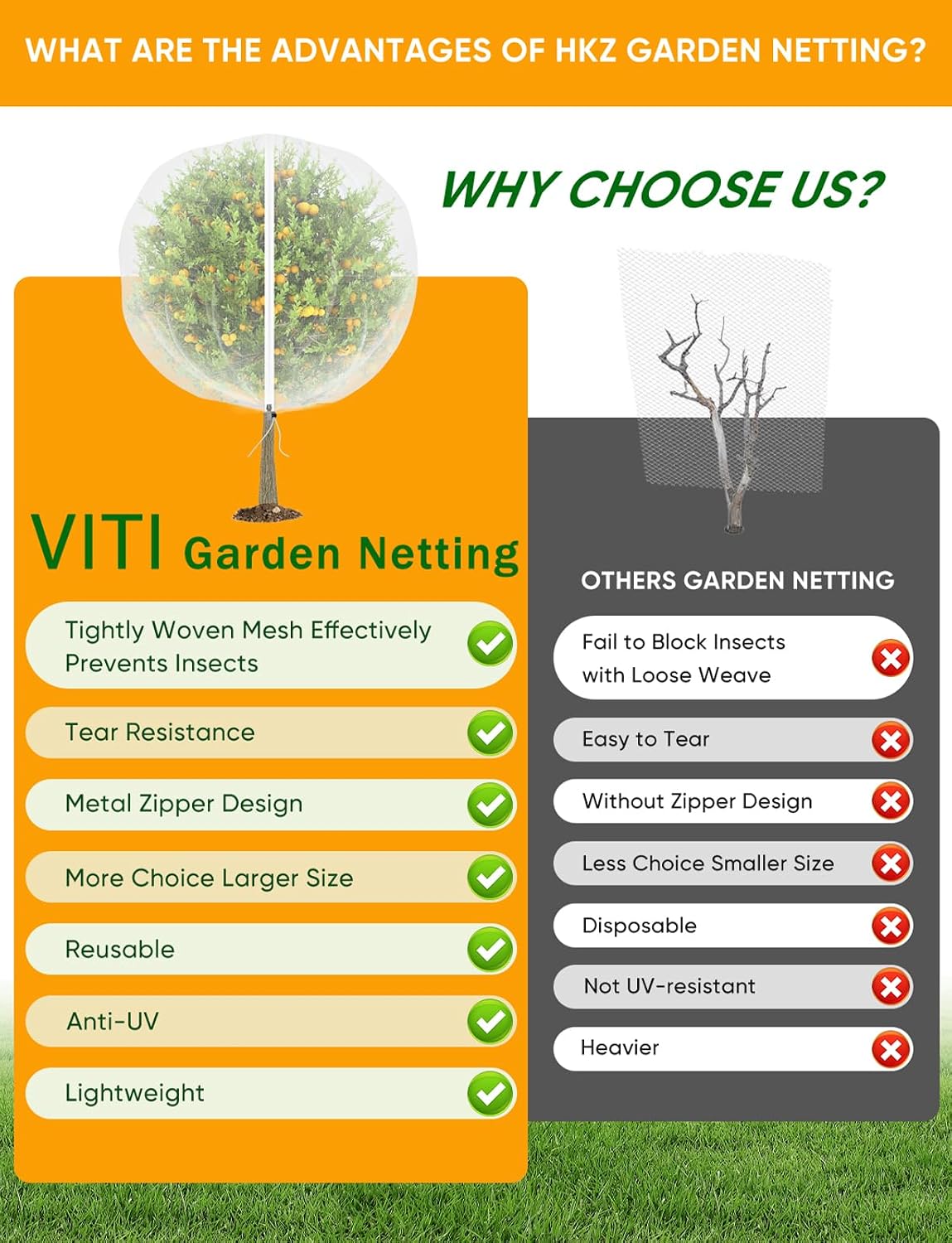 VITI Fruit Tree Netting for Cicadas - with 4Pcs 8Ftx5.3Ft Zipper&Drawstring Protection for Your Fruit Trees Garden Bird