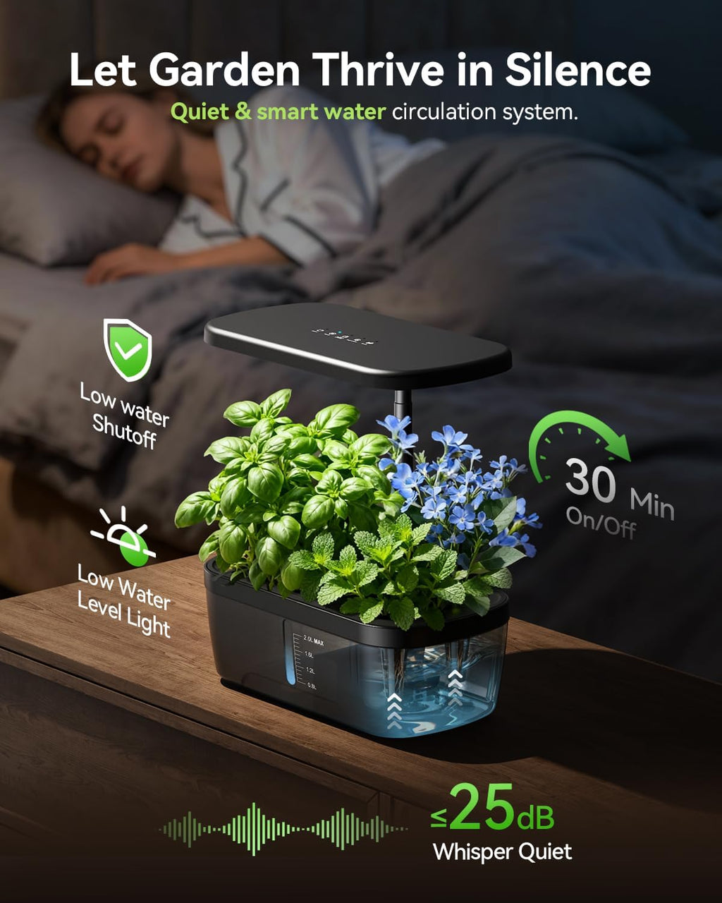 Hydroponics Growing System, 6 Pods Smart Indoor Herb Garden - Black | LED Grow Light, Auto Timer, Height Adjustable