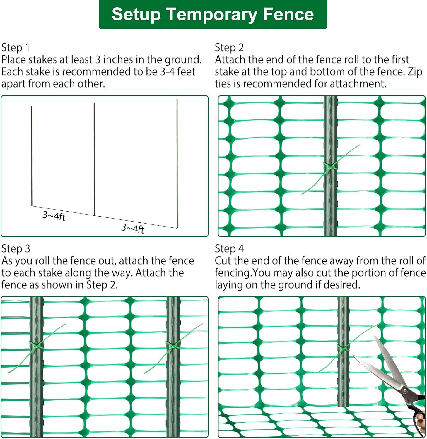 Safety Fence Plastic Mesh Fencing Roll,1 Roll with 25 Steel Stakes | Temporary Reusable Netting for Pool Fence, Garden