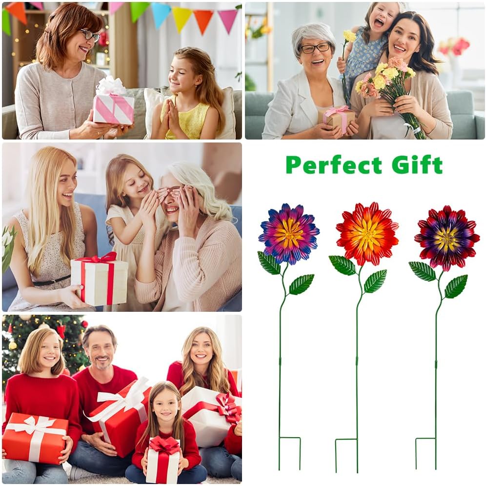 Metal Flowers for Outside,3 Pack Decorative Garden Stakes | Metal Spring Decor,Waterproof Metal Yard Art for