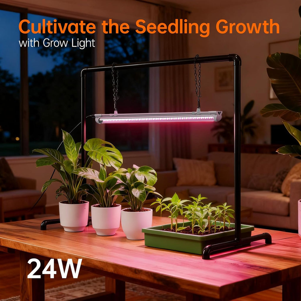 2ft Tabletop Grow Light Stand for Indoor Seed Starting | 24W Full Spectrum LED Plant Light, Height Adjustable, for