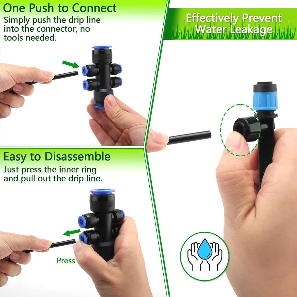 230FT Quick-Connect Drip Irrigation System Kit - 33FT 1/2" Main Tube & 197FT 1/4" Drip Line, Automatic Garden Watering