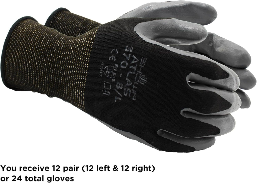 SHOWA Atlas 370B Professional Nitrile Work Gloves,for Landscaping, Gardening & Assembly, General Purpose Gloves