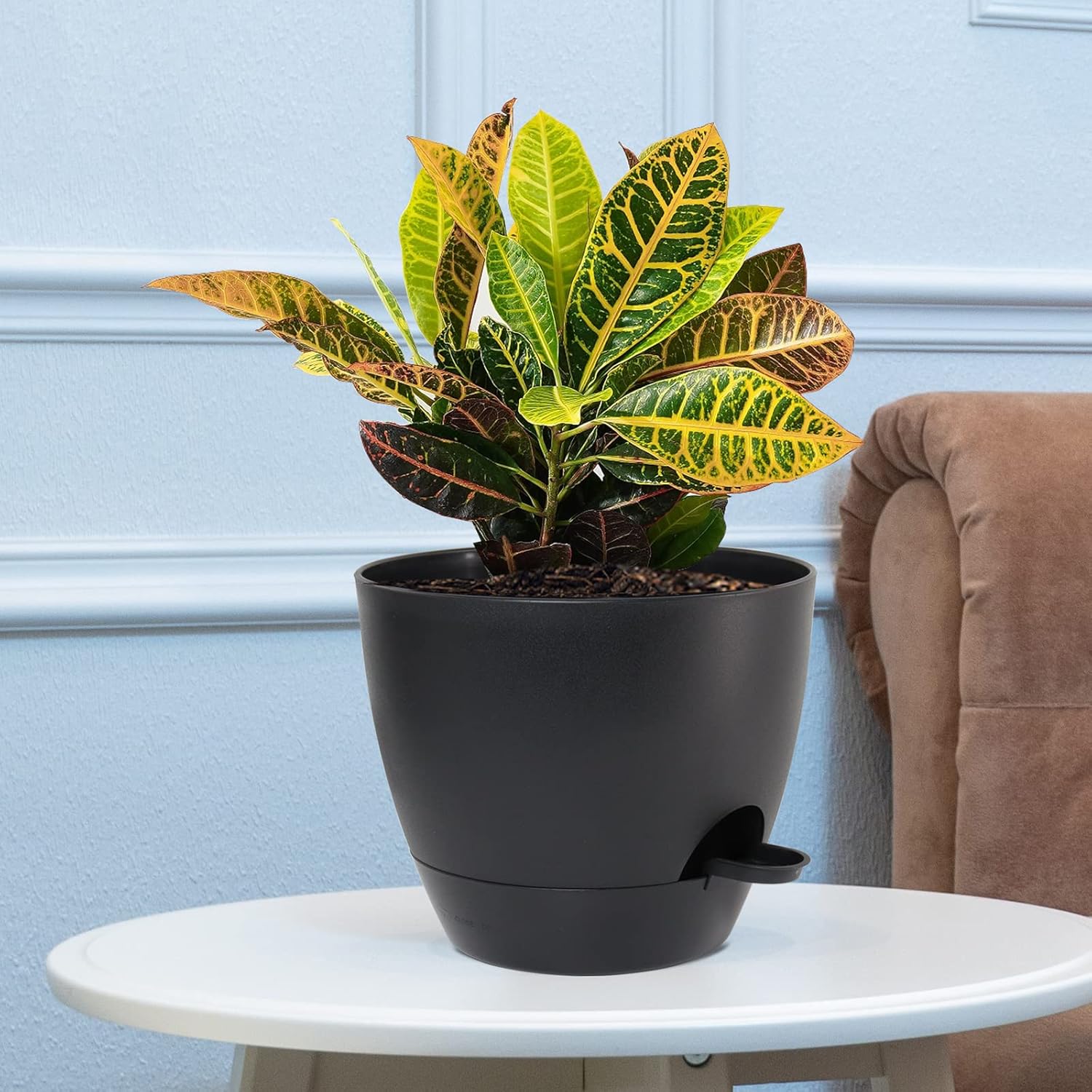 UOUZ Large Self Watering Pots, 12/10/9 Plastic Planters with High Drainage Holes and Deep Reservoir for Indoor Outdoor