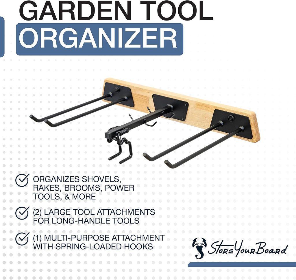 StoreYourBoard BLAT Tool Wood Yard Tool Organizer, Solid Steel Holds 125 lbs, Garage Wall Mount Hooks for Shovels Rakes