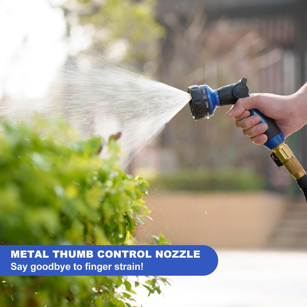 HOSUN Heavy Duty Garden Hose Nozzle, Adjustable Metal Water Sprayer, Blue | 7 Spray Patterns, Thumb Control, Ergonomic