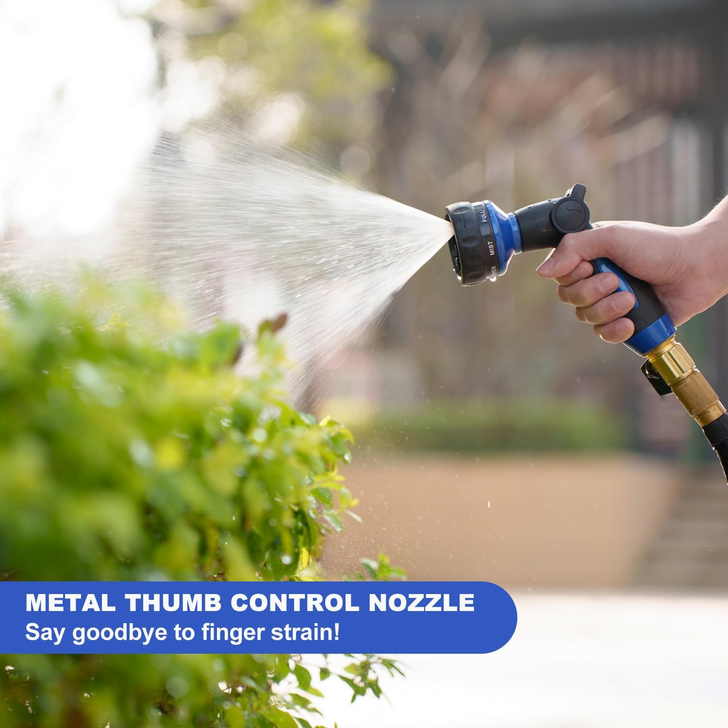 HOSUN Heavy Duty Garden Hose Nozzle, Adjustable Metal Water Sprayer, Blue | 7 Spray Patterns, Thumb Control, Ergonomic