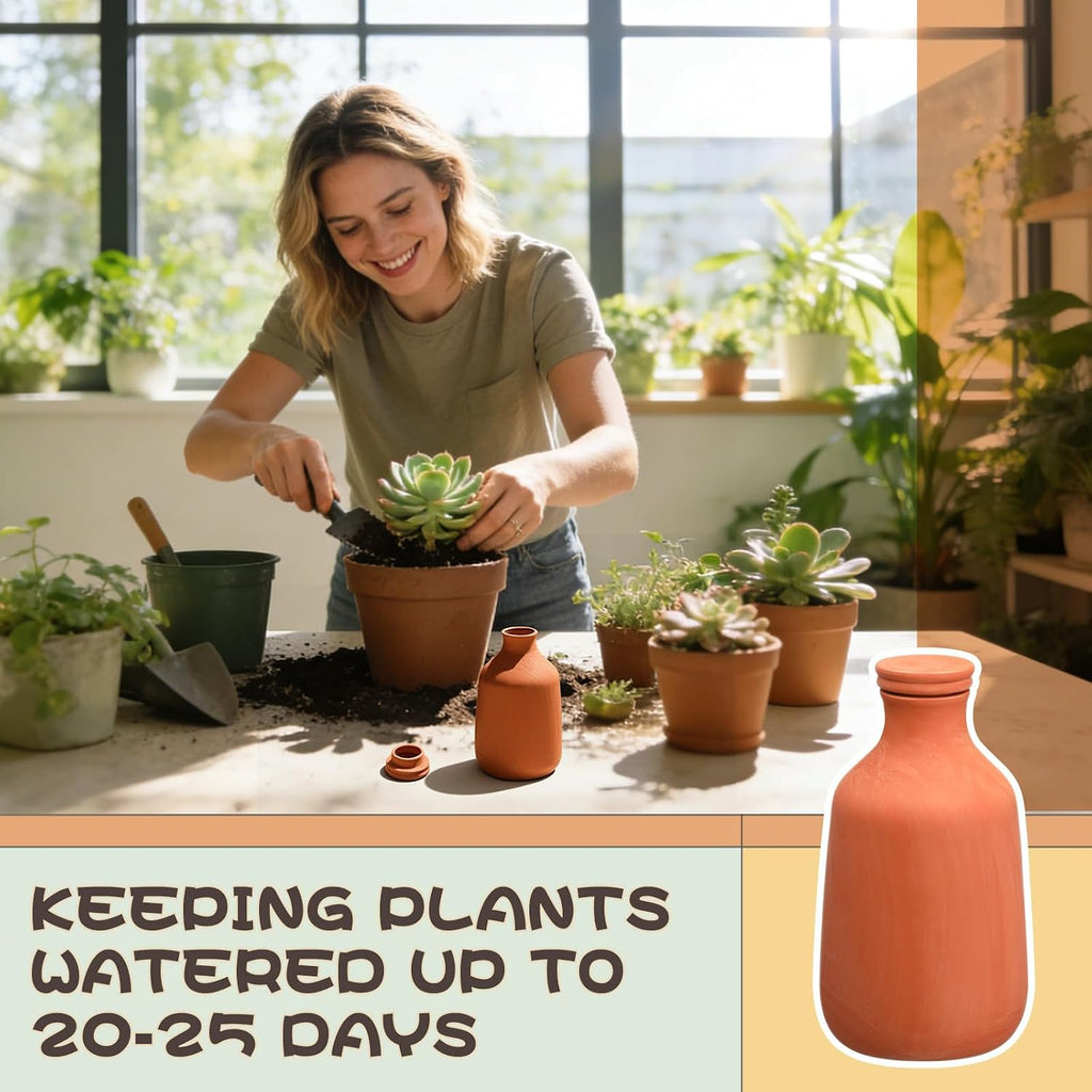 DoubleFill 1 Pcs 50 oz Ollas Terracotta Watering Pots Self Watering Planter Insert Terracotta Globes Clay for Outdoor