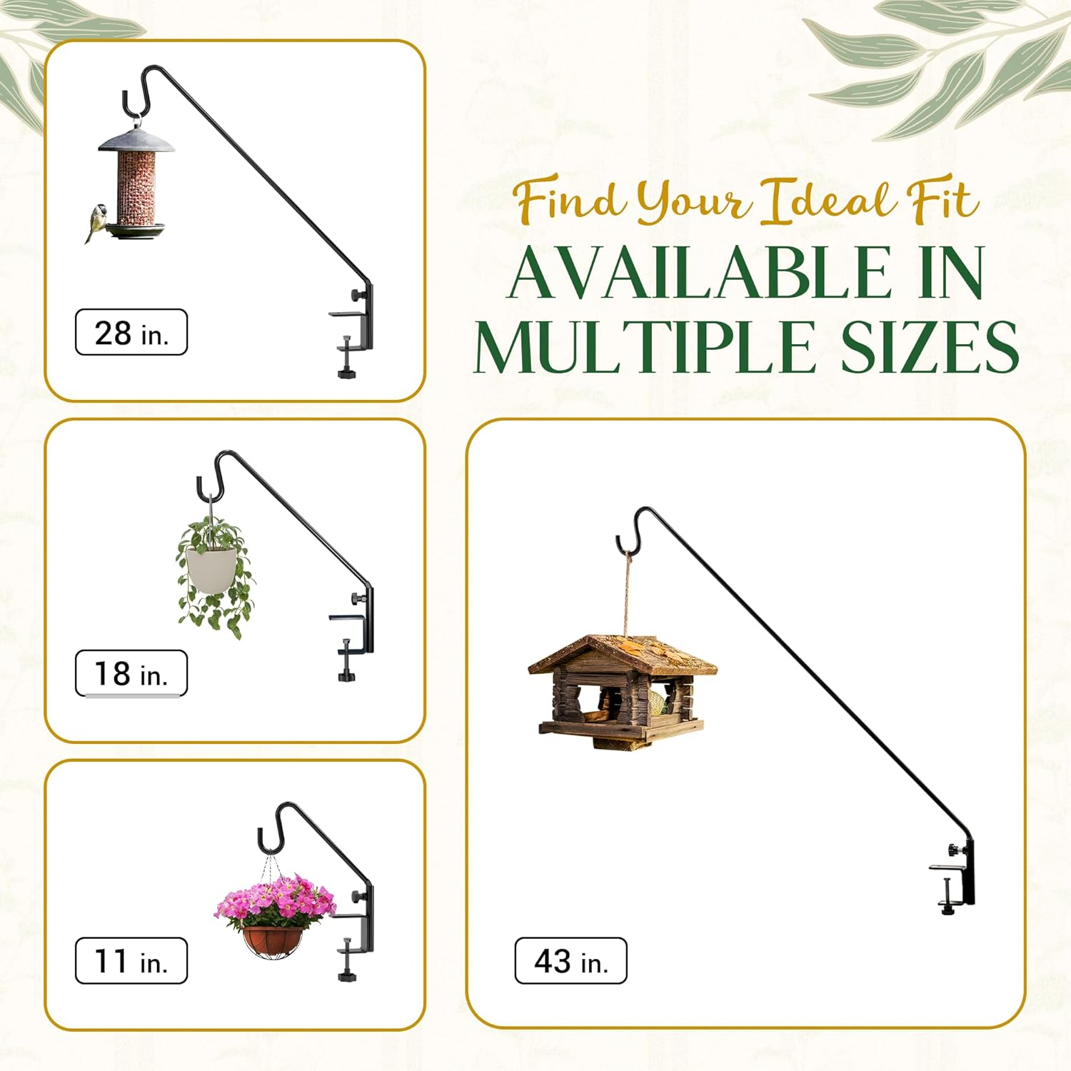 18 Inch Railing Hook, Deck Hook for Bird Feeder Pole, Durable 3-Layer Powder Coated Steel, Shepherds Hooks for Outdoor