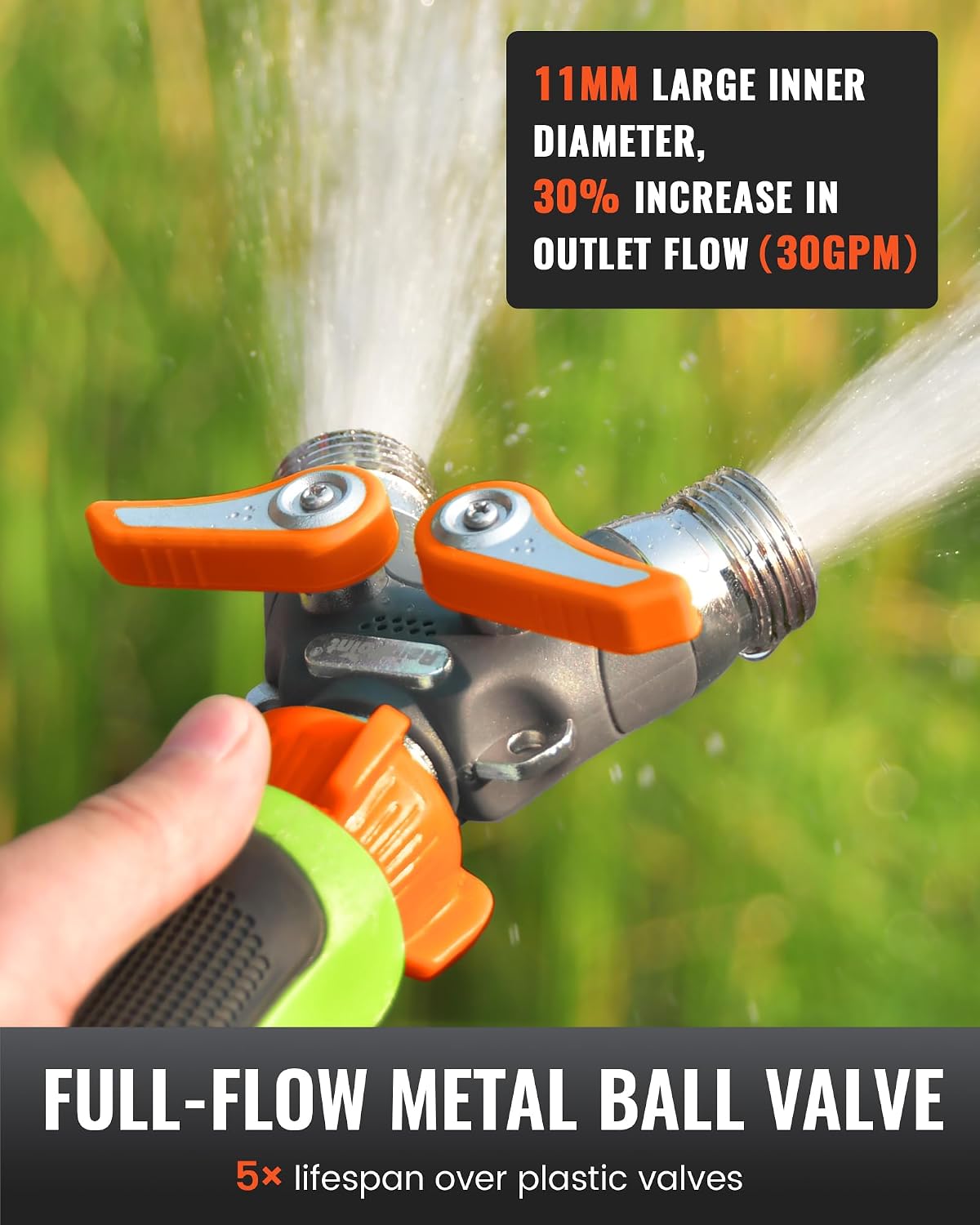 RAINPOINT Garden Hose Splitter 2 Way Heavy Duty, Water Hose Y Spigot Splitter with Shutoff Valves,100% Metal Body Water