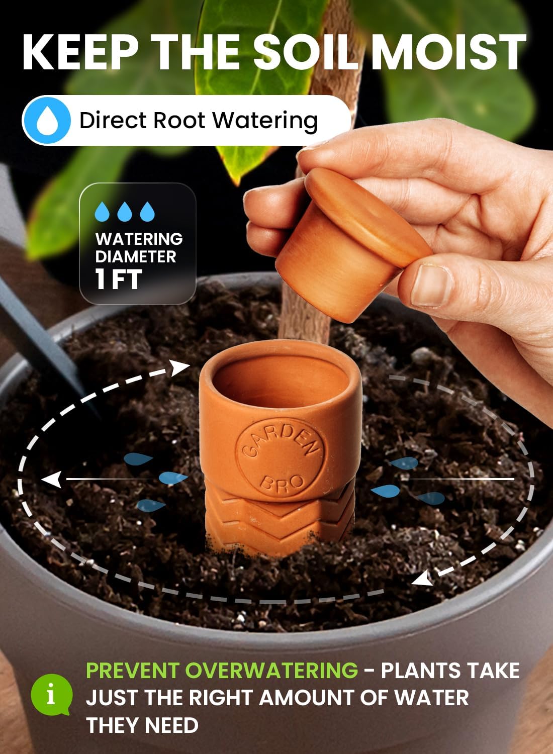 4pc Olla Watering Spikes For Plant Watering With Lids - Automatic Terracotta Self Watering Spikes For Indoor Plants &