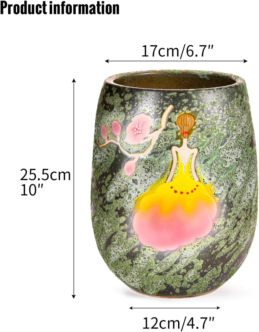 Sungmor 10.6 Inch Hand Painted Ceramic Succulent Plant Pot - Dark Green | Textured Decorative Pottery Planter with