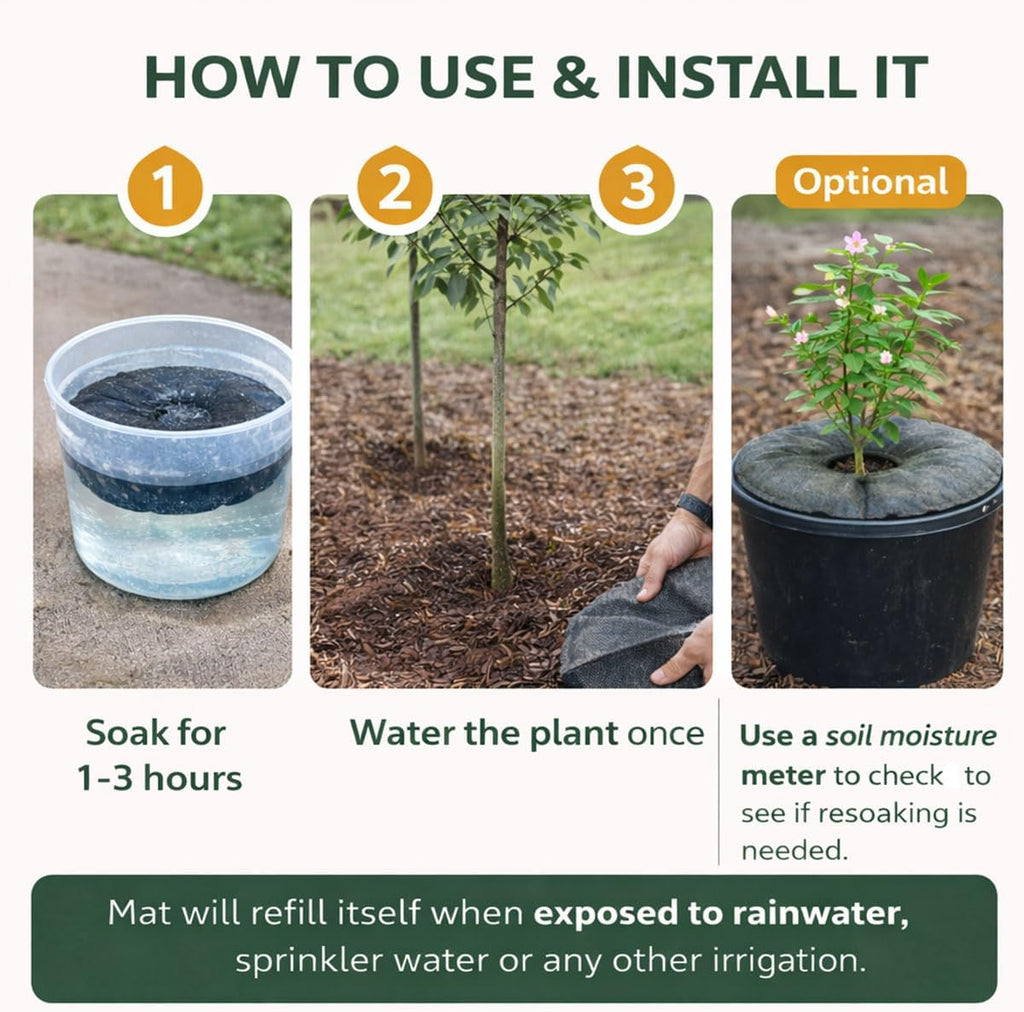 SteadySpring® 24" Smart 30+Day Tree Watering Mat - AUTO Refills with RAIN and Slow Releases As Plant Needs - for Root