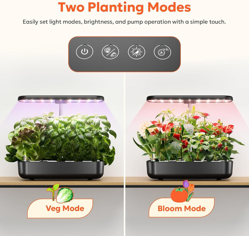owltron Hydroponics Growing System Kit, 12 Pods Indoor Herb Garden with 24W LED Grow Light Full Spectrum, Planting