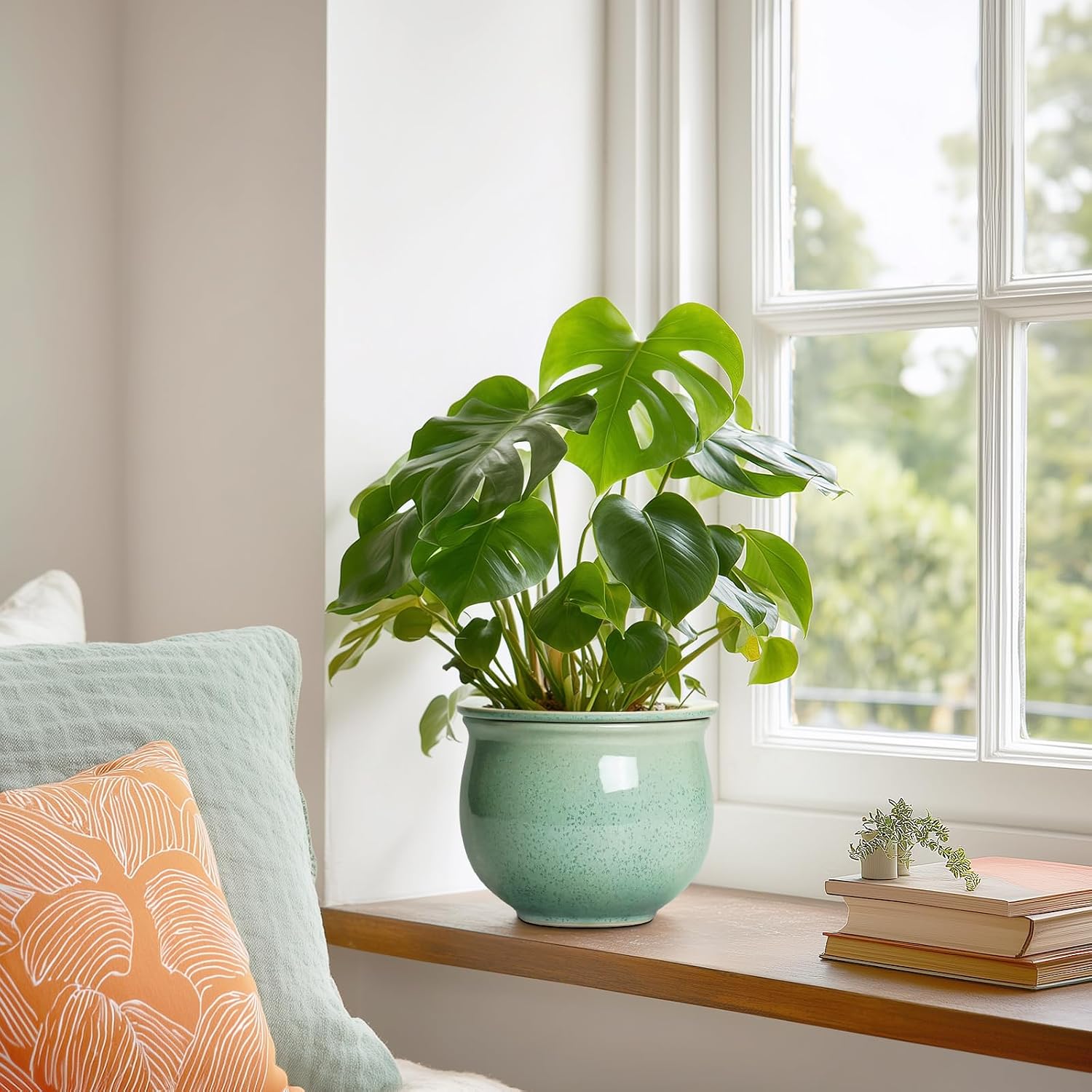 Ceramic Self Watering Pots, 6 Inch African Violet Pots with Absorbent Inner Pot, Round Self Watering Planter for Indoor