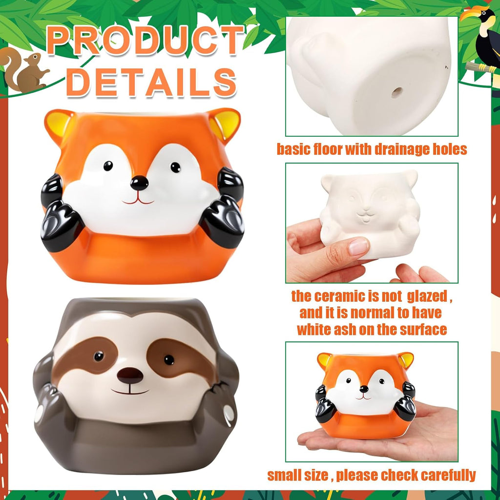 Chuangdi 6 Sets DIY Ceramic Succulent Pots Paint Animal Planters Unpainted Plant Flower Pot Paintable Ceramic Painting