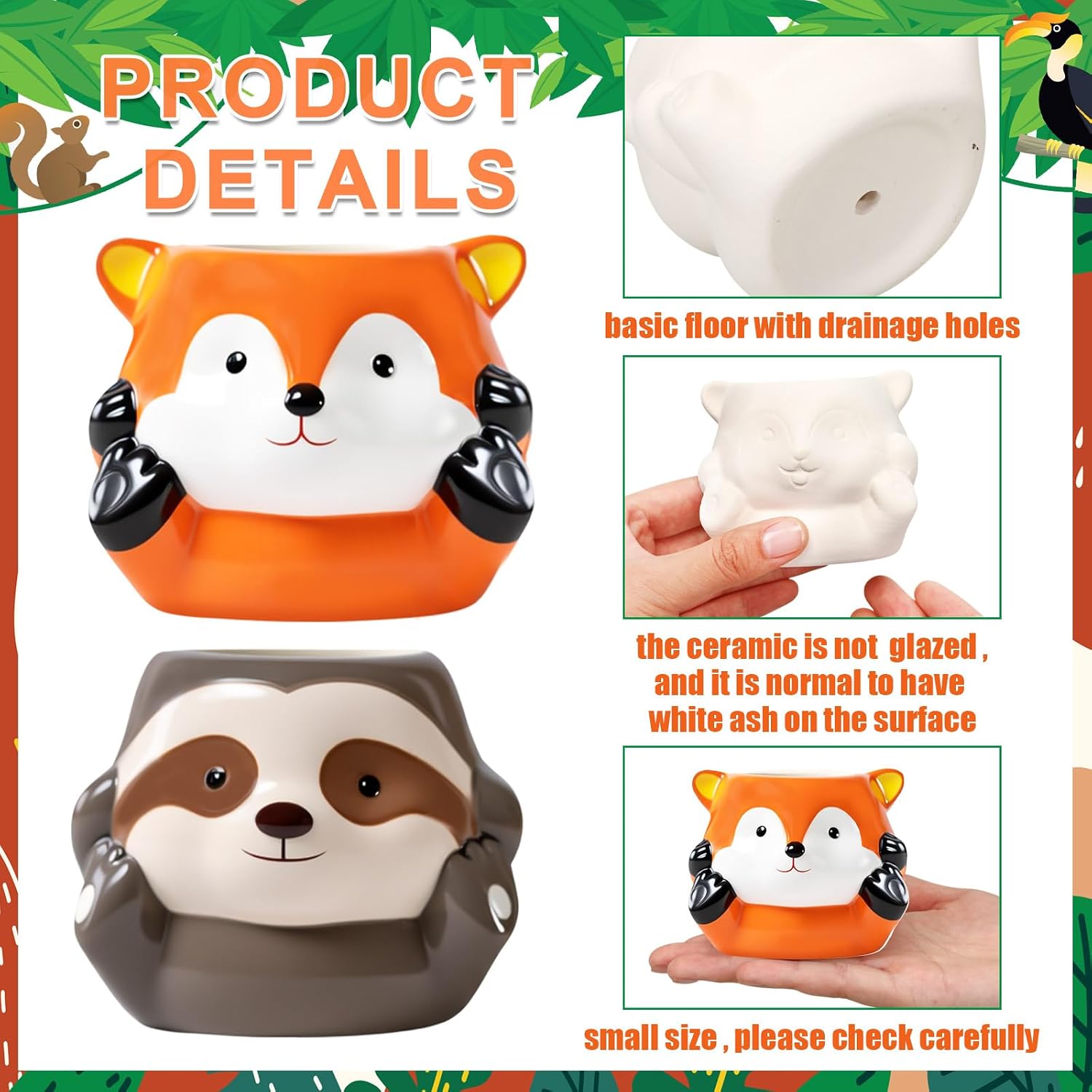Chuangdi 6 Sets DIY Ceramic Succulent Pots Paint Animal Planters Unpainted Plant Flower Pot Paintable Ceramic Painting