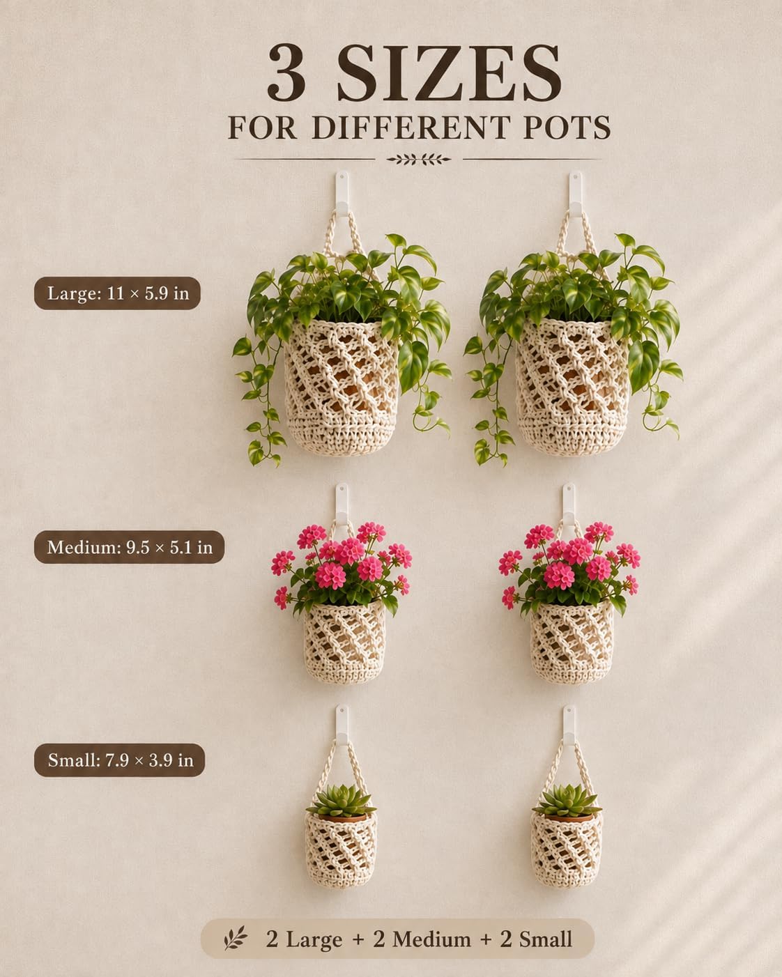 Plant Hanger Indoor, Hanging Planters for Indoor Plants 6 Pack Cotton Woven Wall Basket Set, 3 Size Macrame Plant