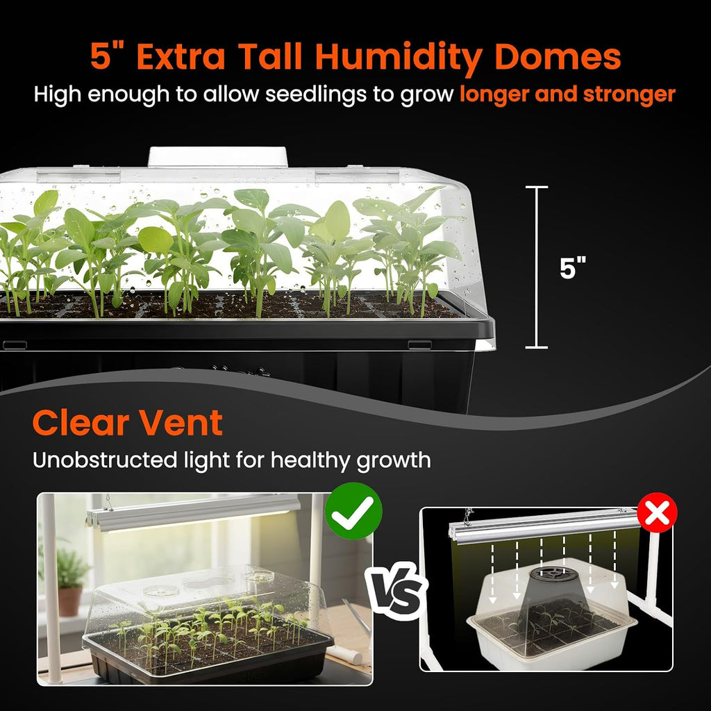SOLIGT Thick Plastic 3-Set Strong Seed Starter Trays with 5" Humidity Domes | for Seed Starting, Germination, Seedling