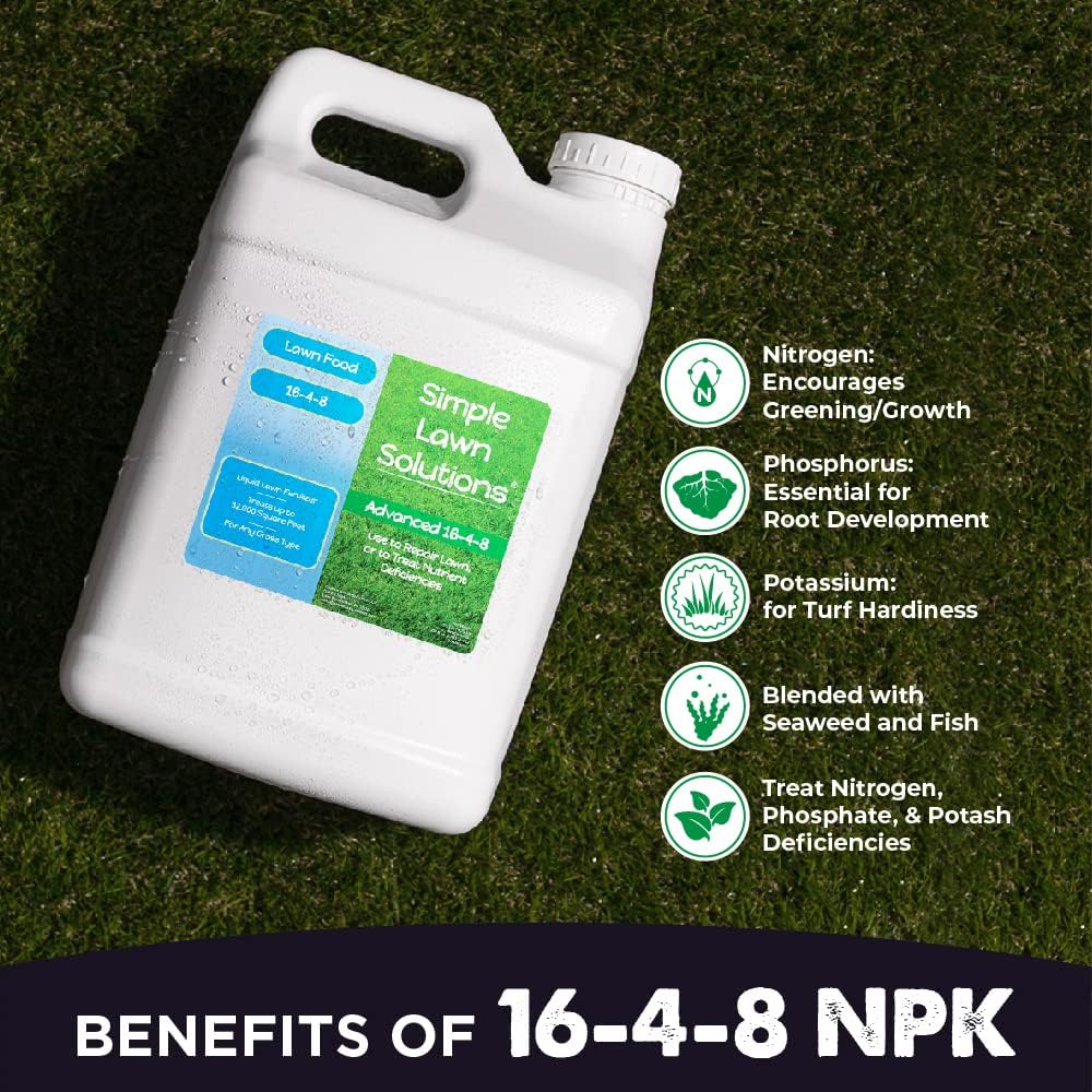 Advanced 16-4-8 Lawn Fertilizer - Liquid Lawn Food Spring & Summer Concentrated Spray - Any Grass Type- Fish and