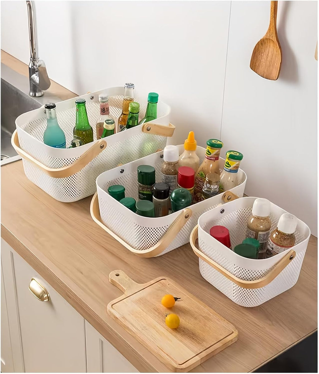 3pcs Collapsible Wooden Handle Plastic Harvest Basket - Rectangular Garden Storage Basket for Picking and Collecting