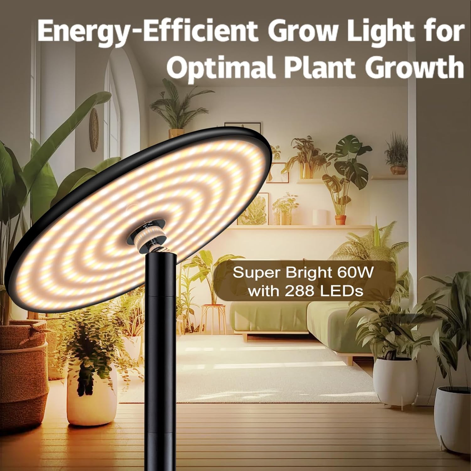 Grow Light for Indoor Plants 60W Full Spectrum LED, 85'' Adjustable Standing Plant Light, Tall Grow Light with Timer &
