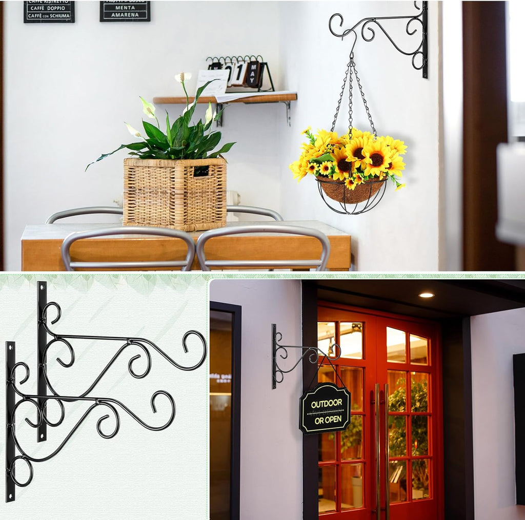 Tandefio 10 Pack Hanging Plant Brackets 10 Inch, Decorative Classic Outdoor Metal Wall Hooks, Iron Plant Hangers for