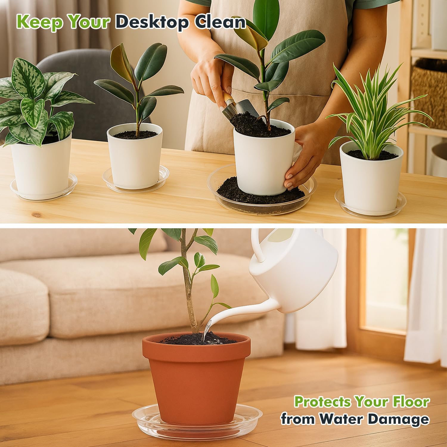 30 Packs Clear Plant Saucers for Indoor Outdoor Use 4/6/8/10/12/14 Inches Heavy Duty Plastic Plant Trays for Planter