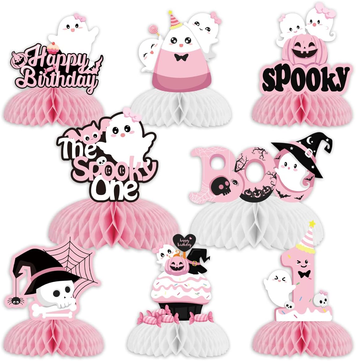 Halloween Honeycomb Centerpieces Pink Halloween 1st Birthday Table Decorations for Girls Baby Shower The Spooky One Girl Party Ghost Spooky Honeycomb Pumpkin Table Toppers