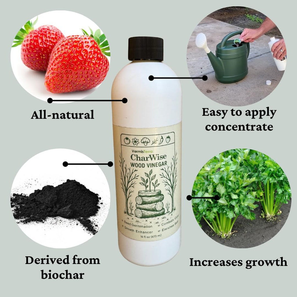 VermisTerra CharWise - 16 oz Wood Vinegar Biostimulant - Seed Germination, Enriches Soil, Growth Enhancer, Combats