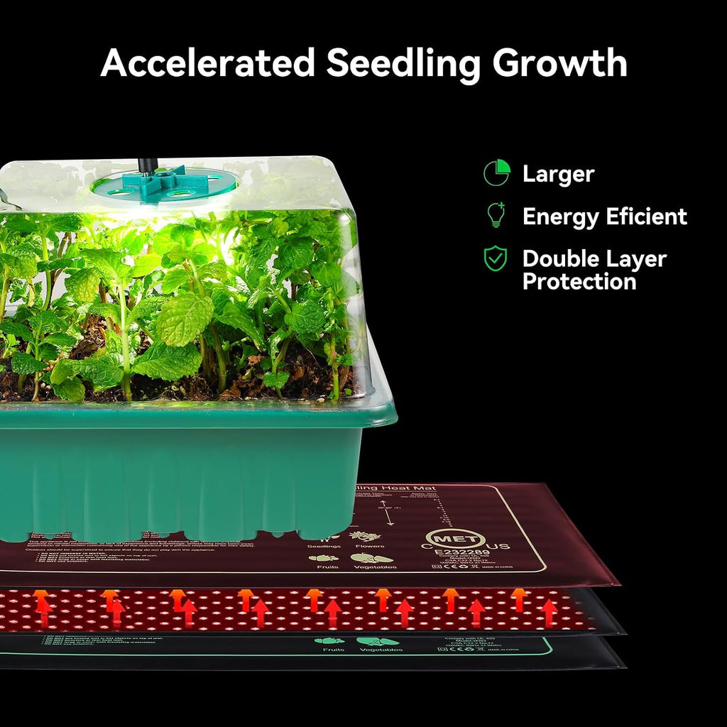 Seed Starter Trays with Grow Lights and Heat Mat, 72 Cells Seed Starter Kit with Lights, 3 Lighting Mode, 4 Timing Set