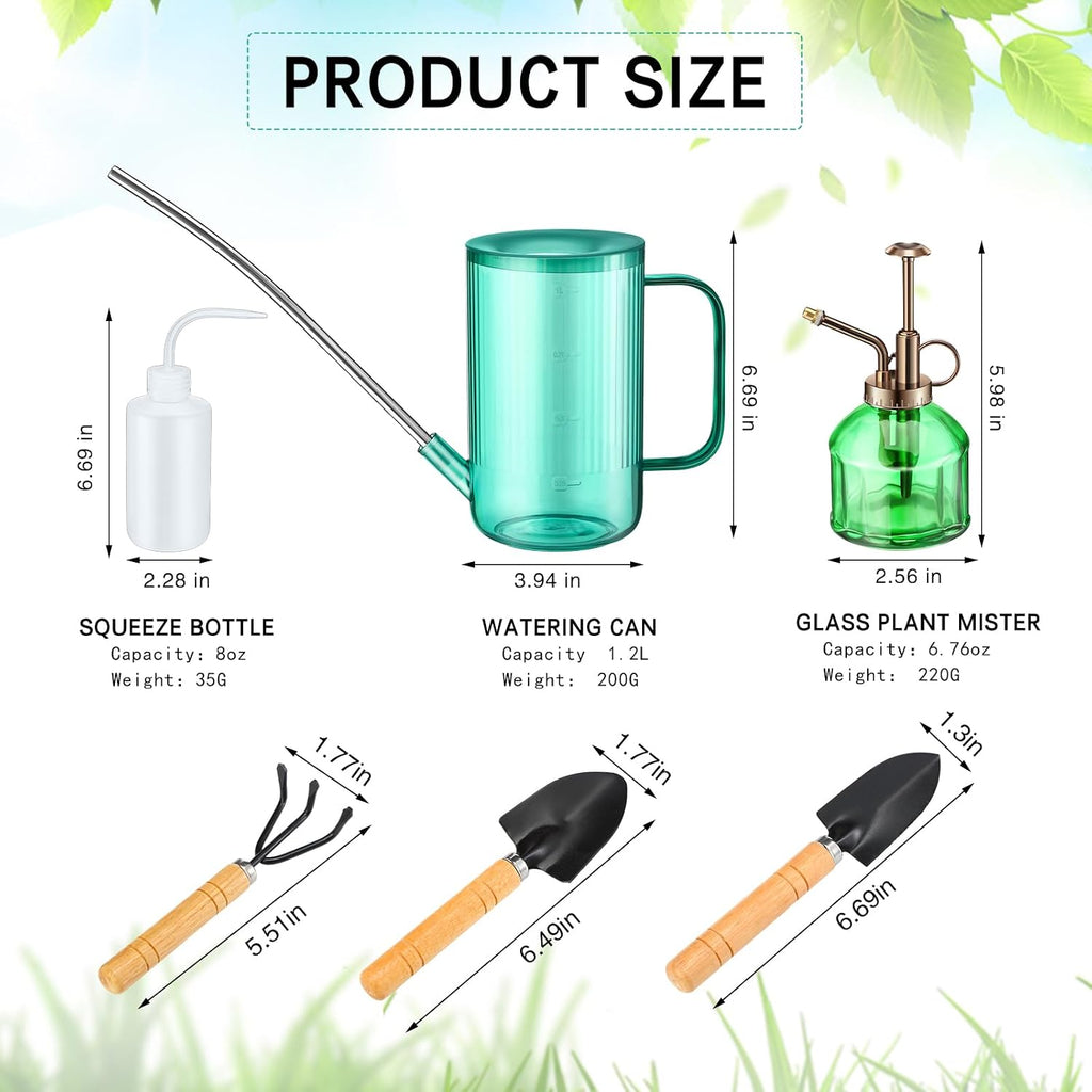 Set of 7 6.3'' Vintage Glass Plant Mister Modern 1.2l Long Spout Watering Can Squeeze Bottle Soil Moisture Meter 3 Pcs