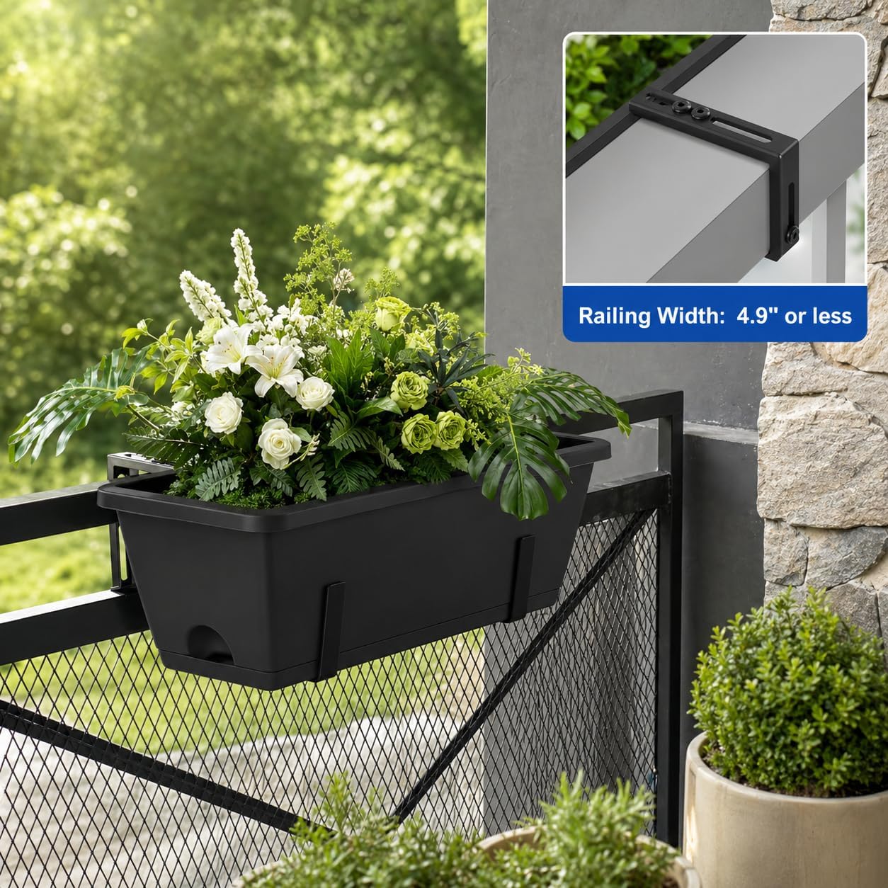 CADUKE Railing Planter Box 4 Pack Window Boxes Planter with Adjustable Brackets 16.9 Inches Deck Railing Hanging Flower