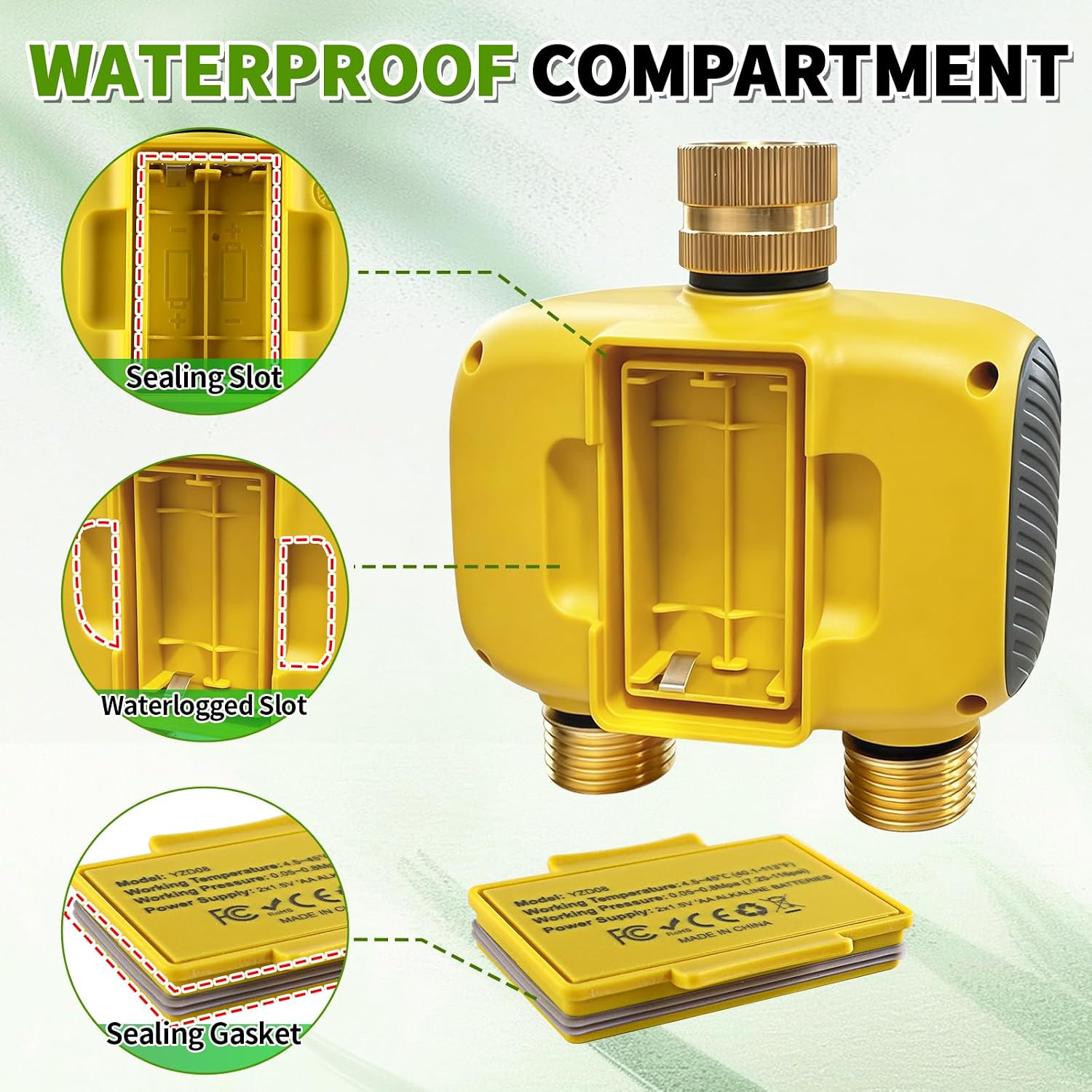 Upgraded Brass Sprinkler Timer-2 Zone Water Hose Timers with Metal Inlet & Outlet-Waterproof & Programmable Design